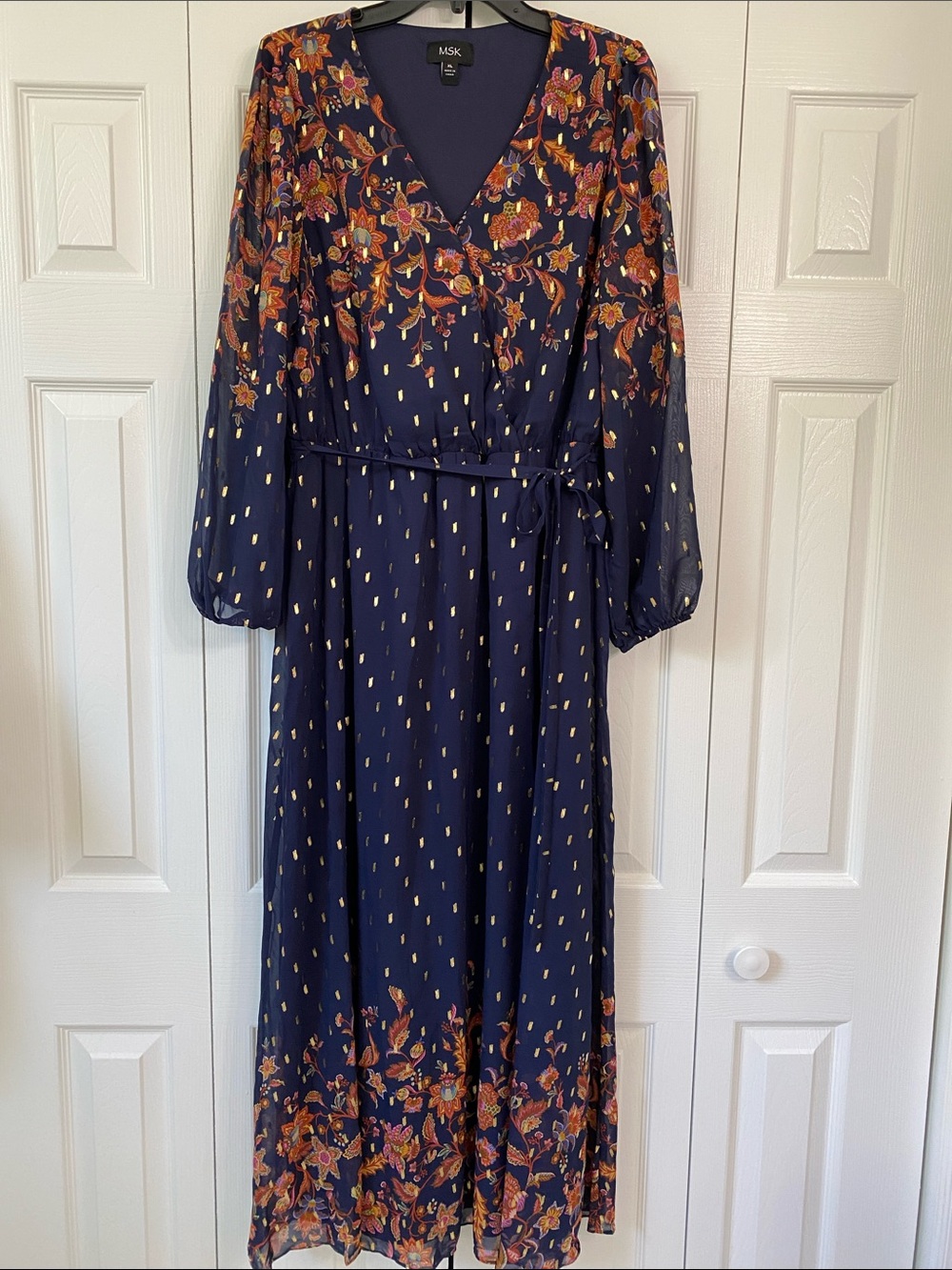 MSK Navy Floral Long Sleeve Maxi Dress
